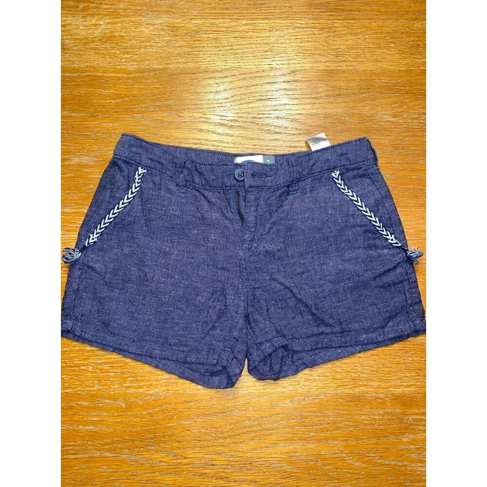 Old Navy Girls Navy Blue Linen Blend Embroidered Shorts Size 14